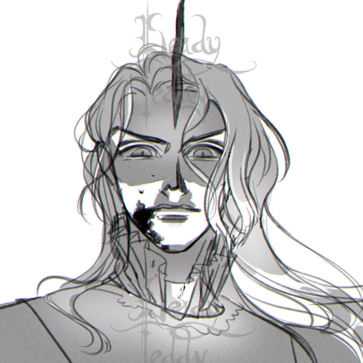 green haired entity with red eyes and sparkling earrings